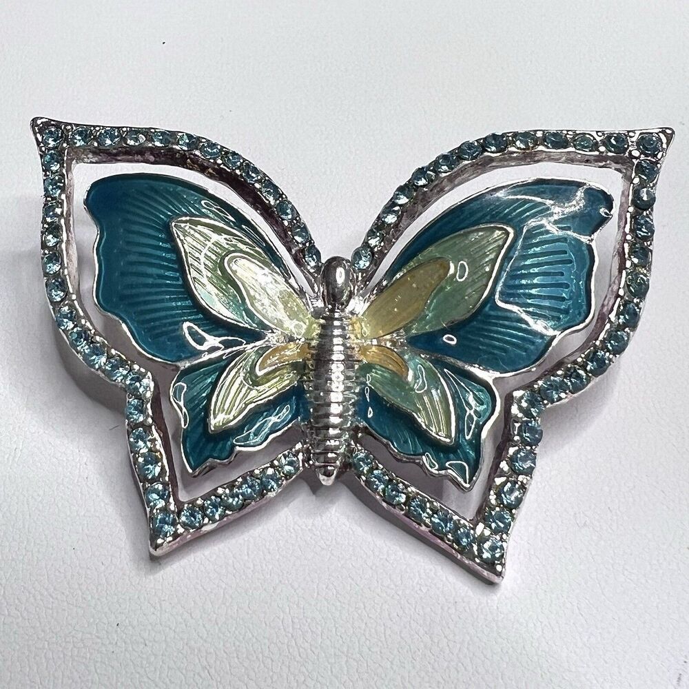 Vintage Napier Brooch Pin Green Butterfly Rhinestones Classic Jewelry - Picture 7 of 14